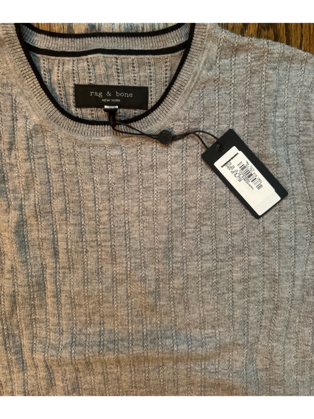 rag & bone Grey Knit Crewneck with Black Trim